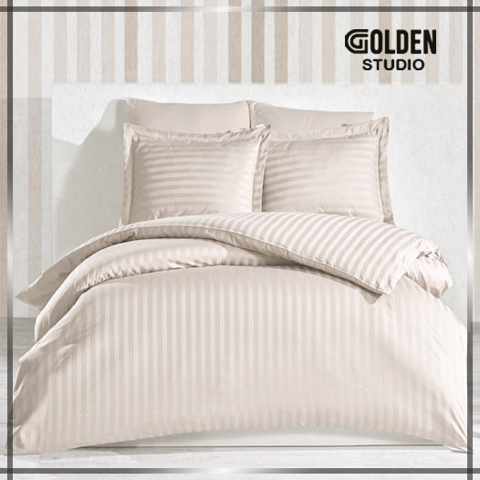 Hotel T300 Stripe Satin Bed Sheet Beige