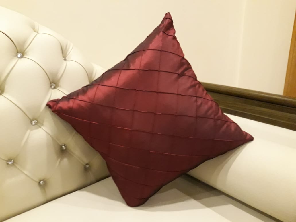 Red Pintuck Decorative Cushion 18 x 18 Inches with Filling (Pair)