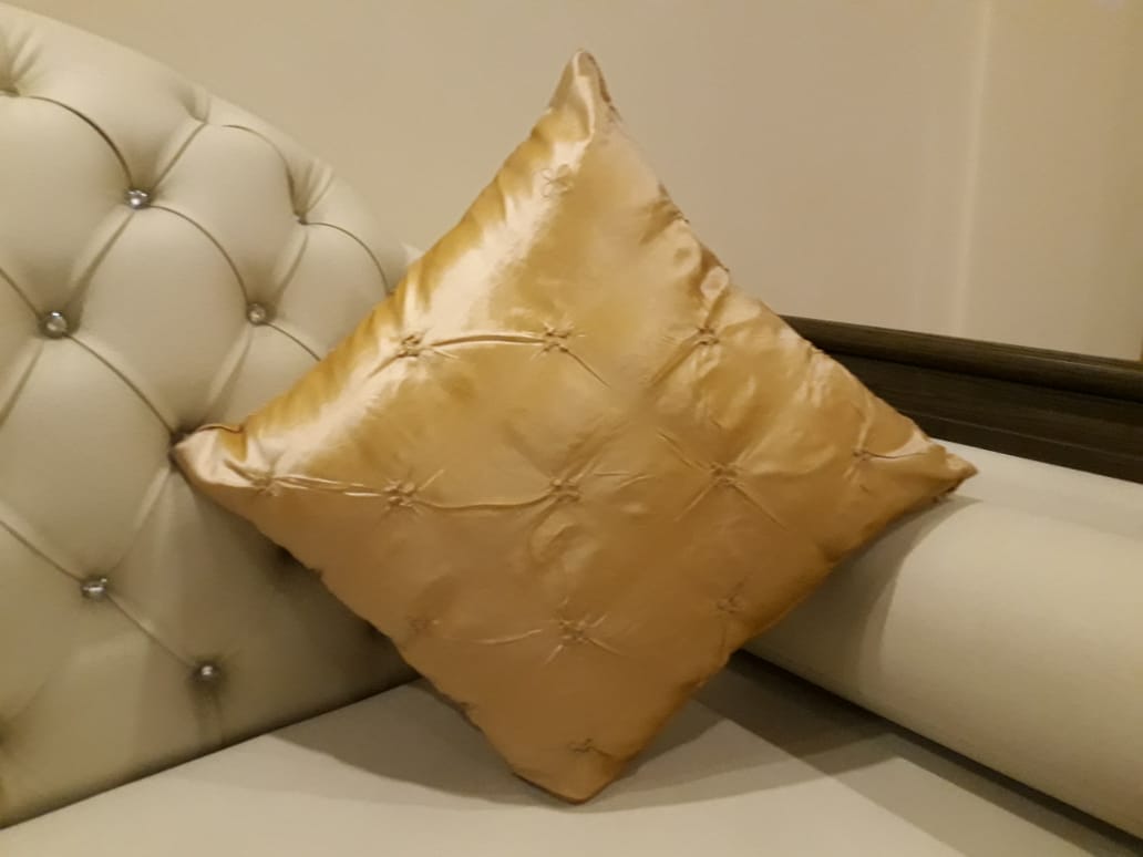 Gold Pintuck Decorative Cushion 18 x 18 Inches with Filling (Pair)