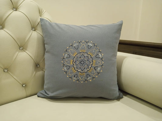 Decorative Cushion Hand Painted Grey 18 x 18 Inches with Filling (Pair)