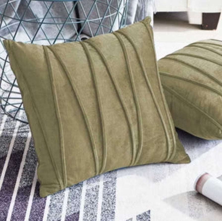 Velvet Cross Pleated Sofa Cushion Cover (Pair)