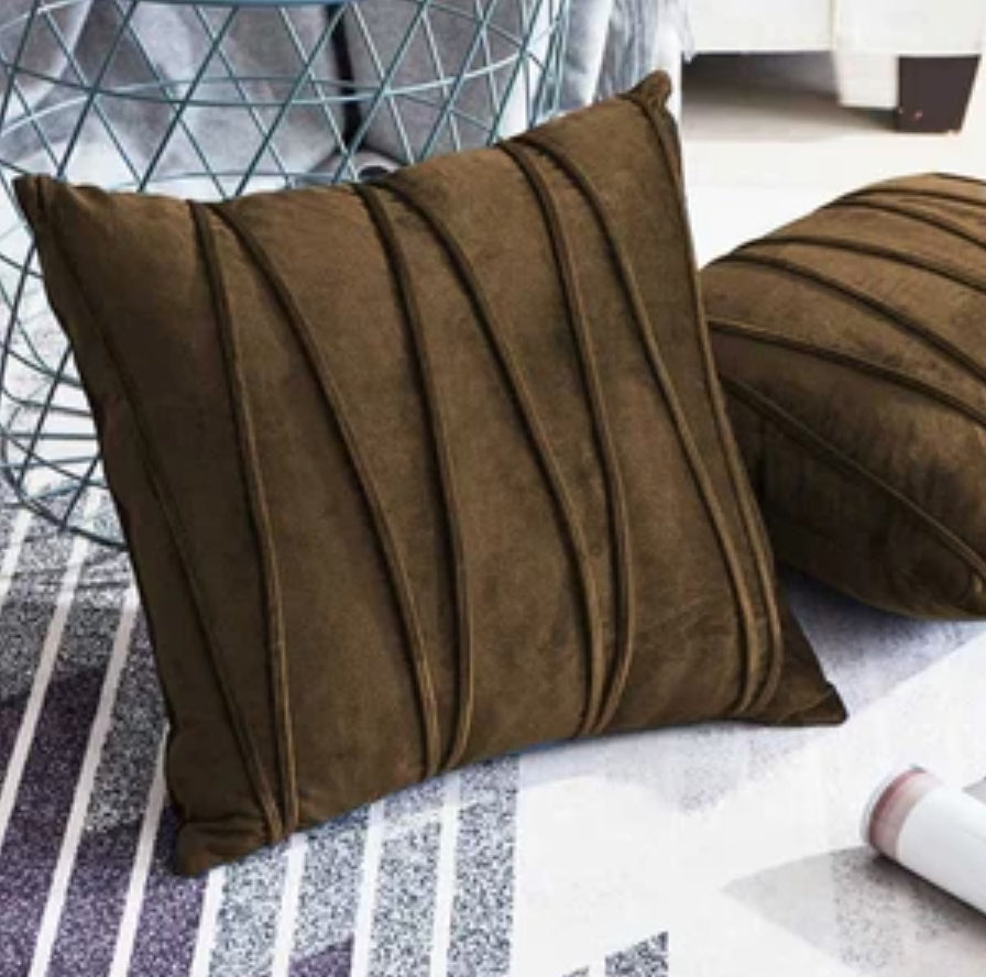 Velvet Cross Pleated Sofa Cushion Cover (Pair)