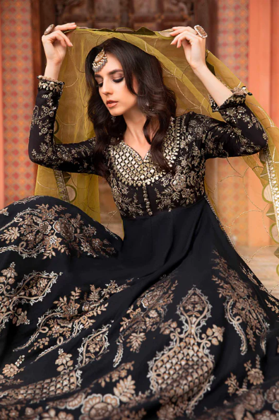 Embroidered MARIA B Unstitched Sateen | Black CST-703