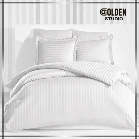 Hotel T300 Stripe Satin Bed Sheet White