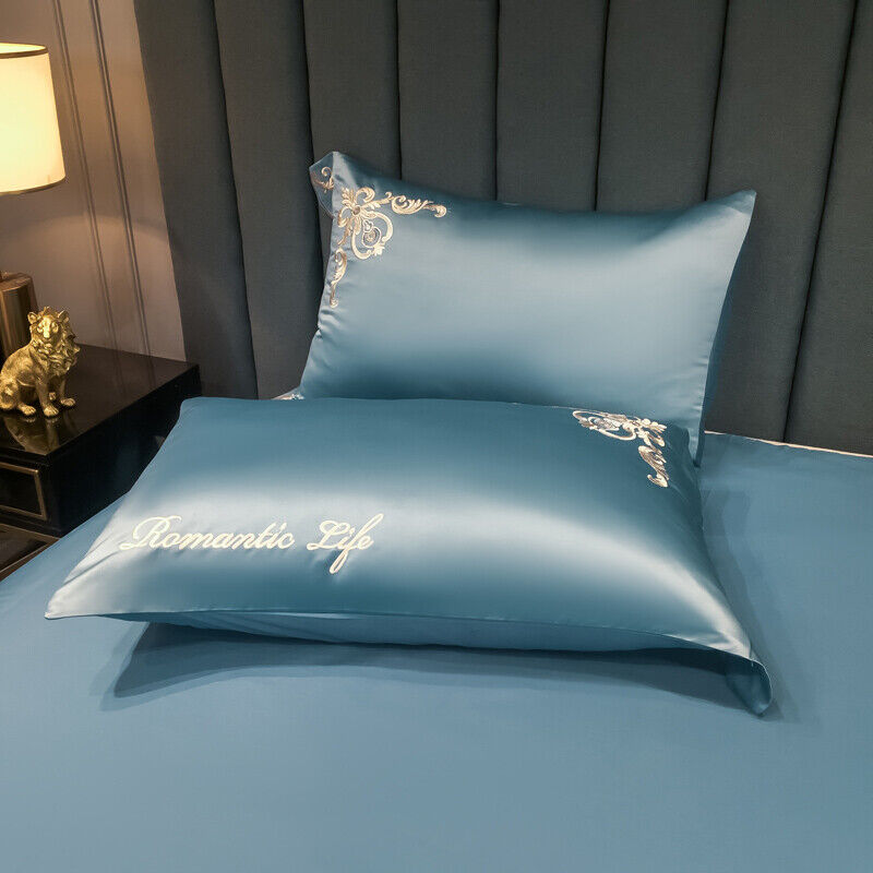 Embroidered Bedding Set 14 pcs Turquoise T400 Cotton Satin