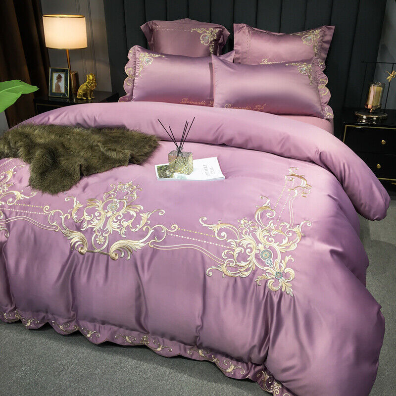 Embroidered Bedding Set 14 pcs Lavender T400 Cotton Satin