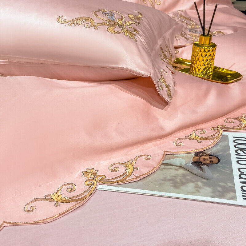 Embroidered Bedding Set 14 pcs Pink T400 Cotton Satin